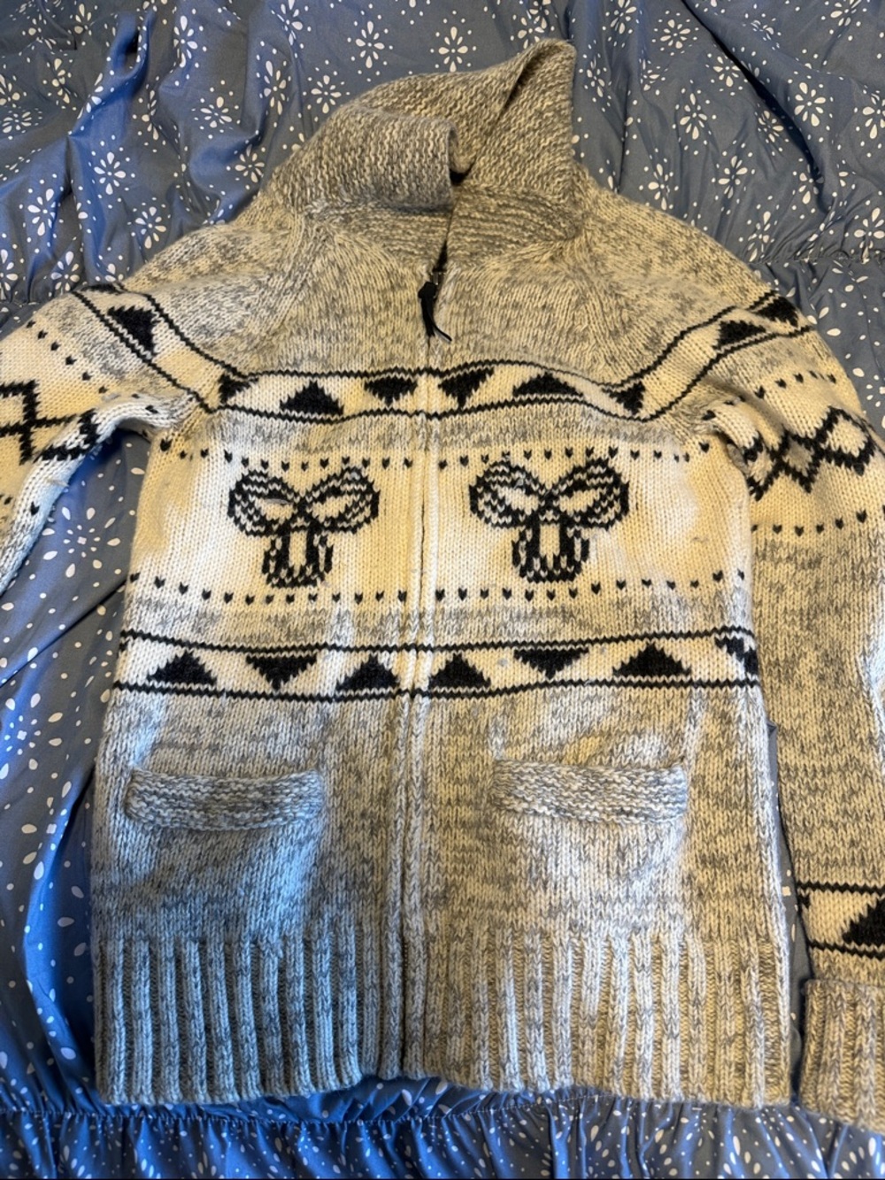 TNA Grey and Cream wool Zip Sweater